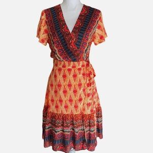 Zesica Bohemian Wrap Dress in Red and Orange Women’s Large